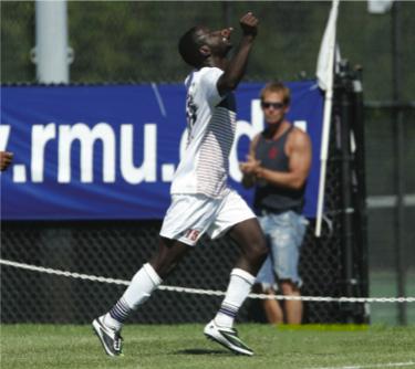 Neco Brett was named to the Northeast Conference mens soccer Mount Rushmore team. Photo Credit: RMU Athletics