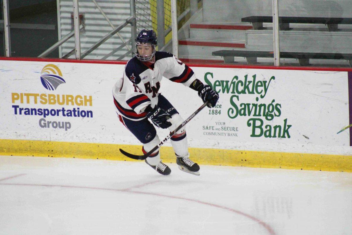 Randy Hernandez scored the game-winning goal late in the third period to seal Robert Morris first conference victory of the new season. Photo Credit: Nathan Breisinger