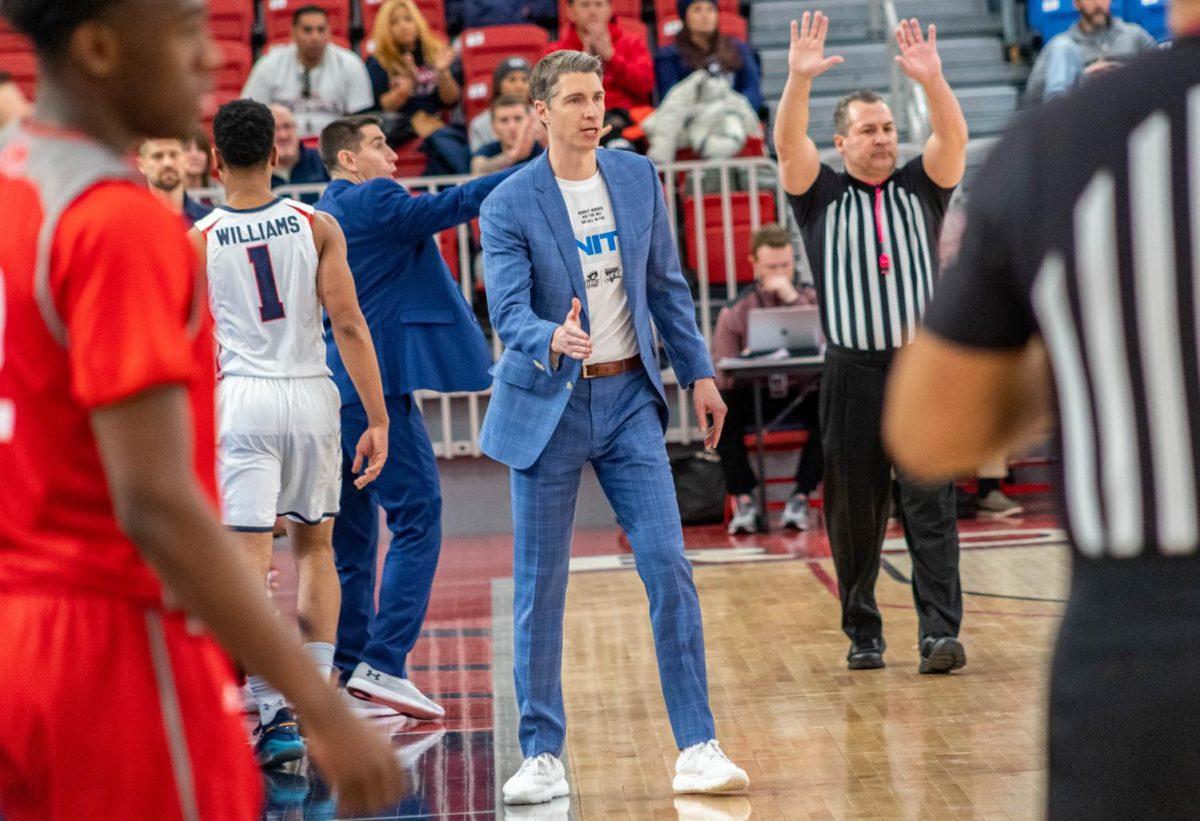 Andy Toole and the rest of the Colonials will have to wait to play their next game after their game against West Virginia tonight was canceled due to COVID violations. Photo credit: David Auth
