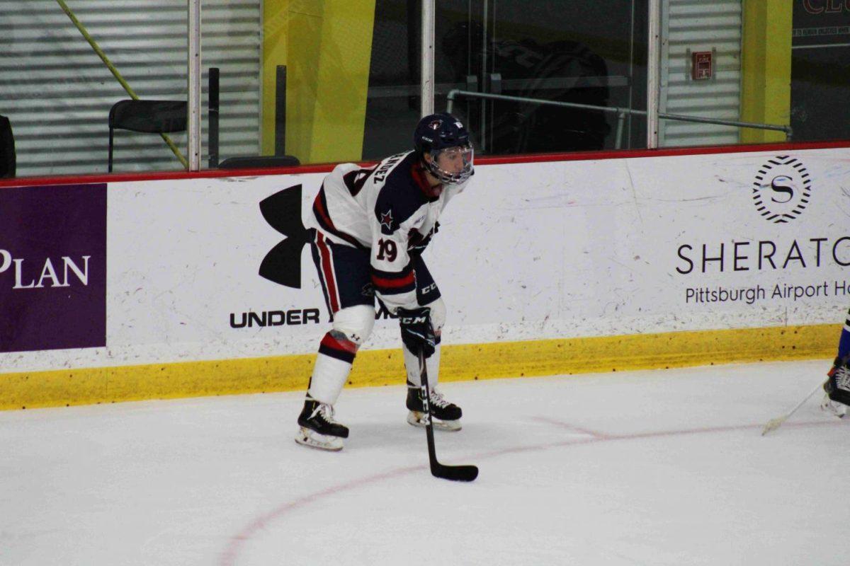 Randy Hernandez buried the game-winning goal as the Colonials knocked off RIT in game one of their weekend series. Photo Credit: Nathan Breisinger