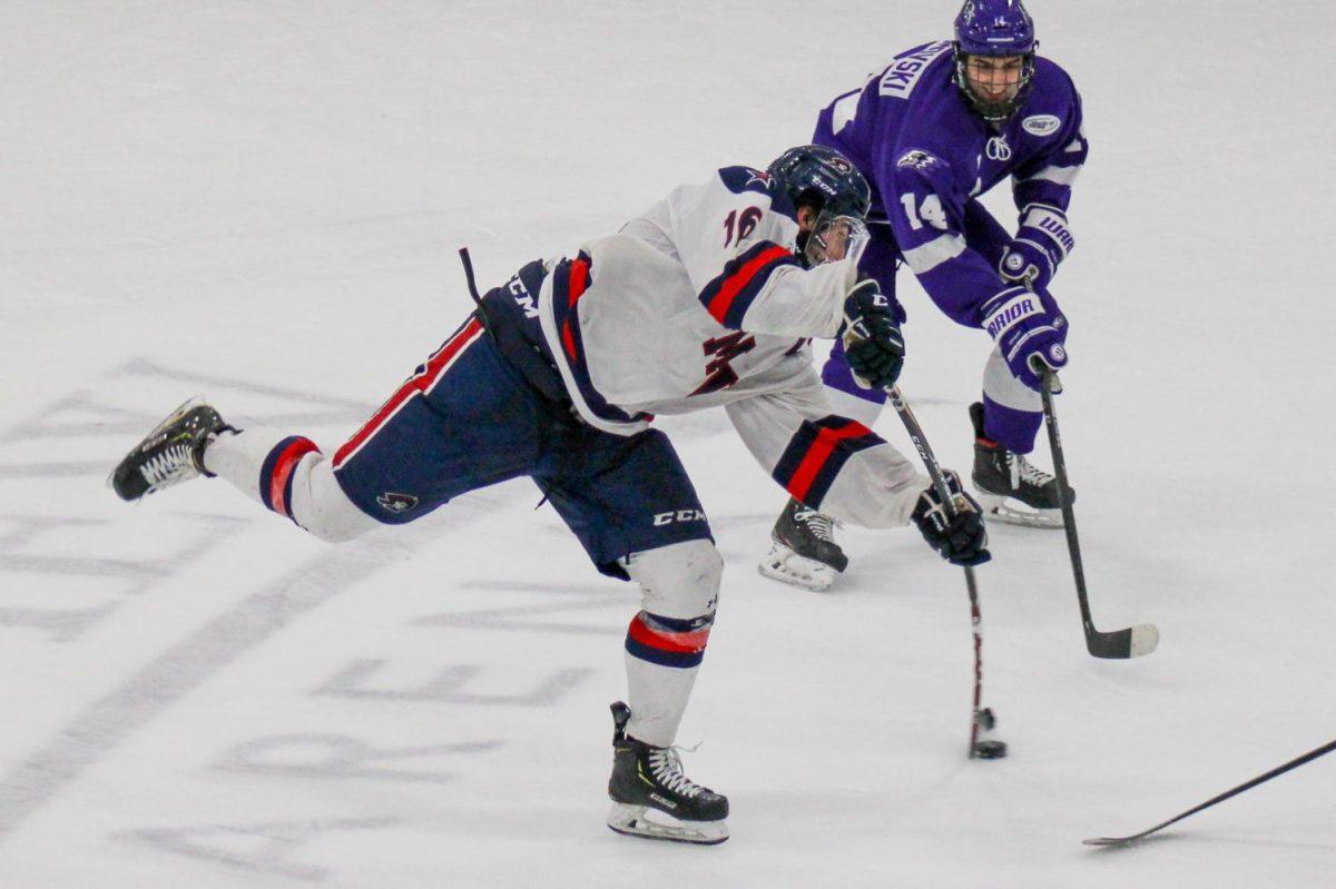 Nick Prkusic fires a shot against Niagara. Photo Credit: Nathan Breisinger