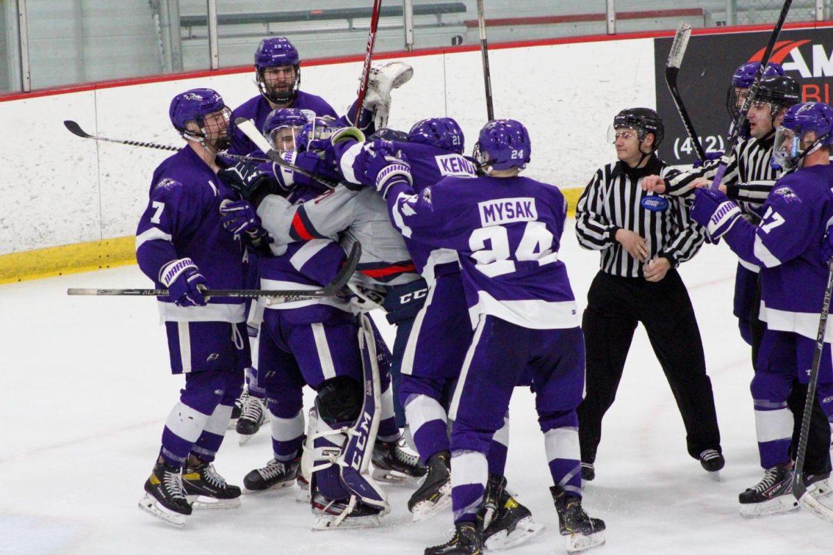 Justin Addamo attempts to charge at Jordan Wishman following the loss to Niagara. Photo Credit: Tyler Gallo