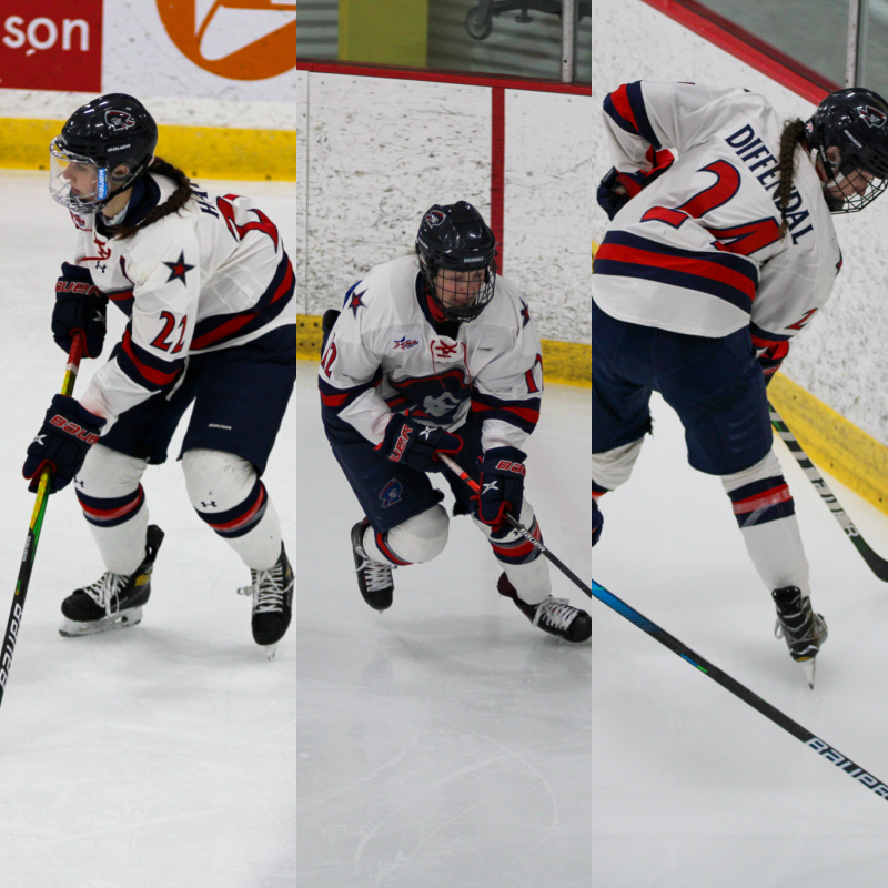 Emilie Harley (left), leah Marino (center) and Anjelica Diffendal (right) were all drafted into the NWHL last night. Former Colonial Morgan Schauer was as well. Photo(s) Credit: Nathan Breisinger