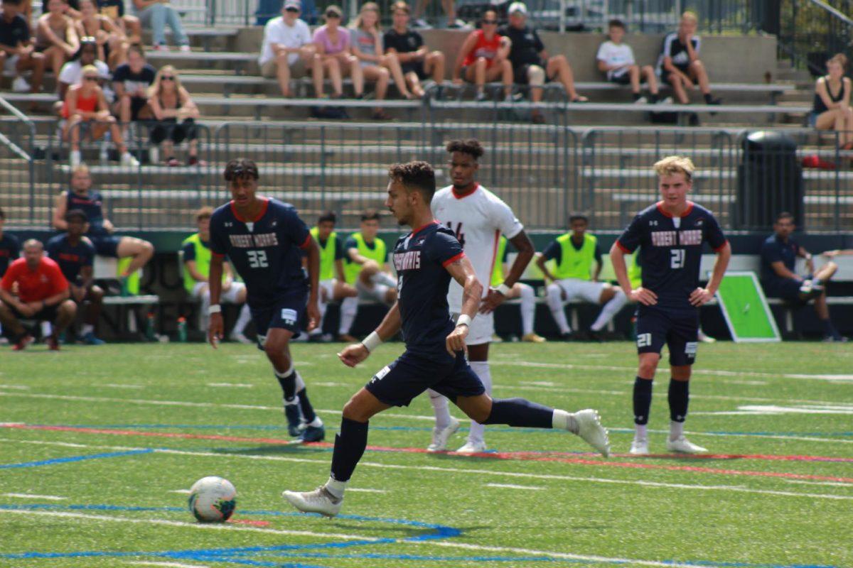 Gal Ben Dayan attempts a penalty kick he would eventually score on against Duquesne.