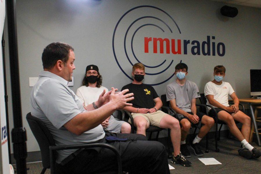 Chris King talks to RMU students at the Sentry Media Retreat. Photo Credit: Josh Milteer/RMU Sentry Media
