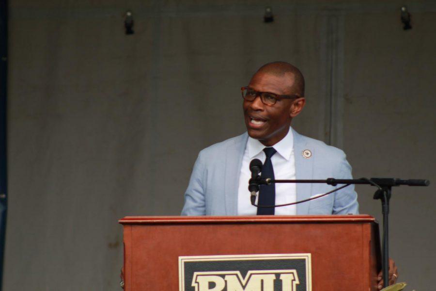 Robert Morris President Dr. Chris Howard addresses crowd at Matriculation. 
Photo Credit: (Ethan Morrison)