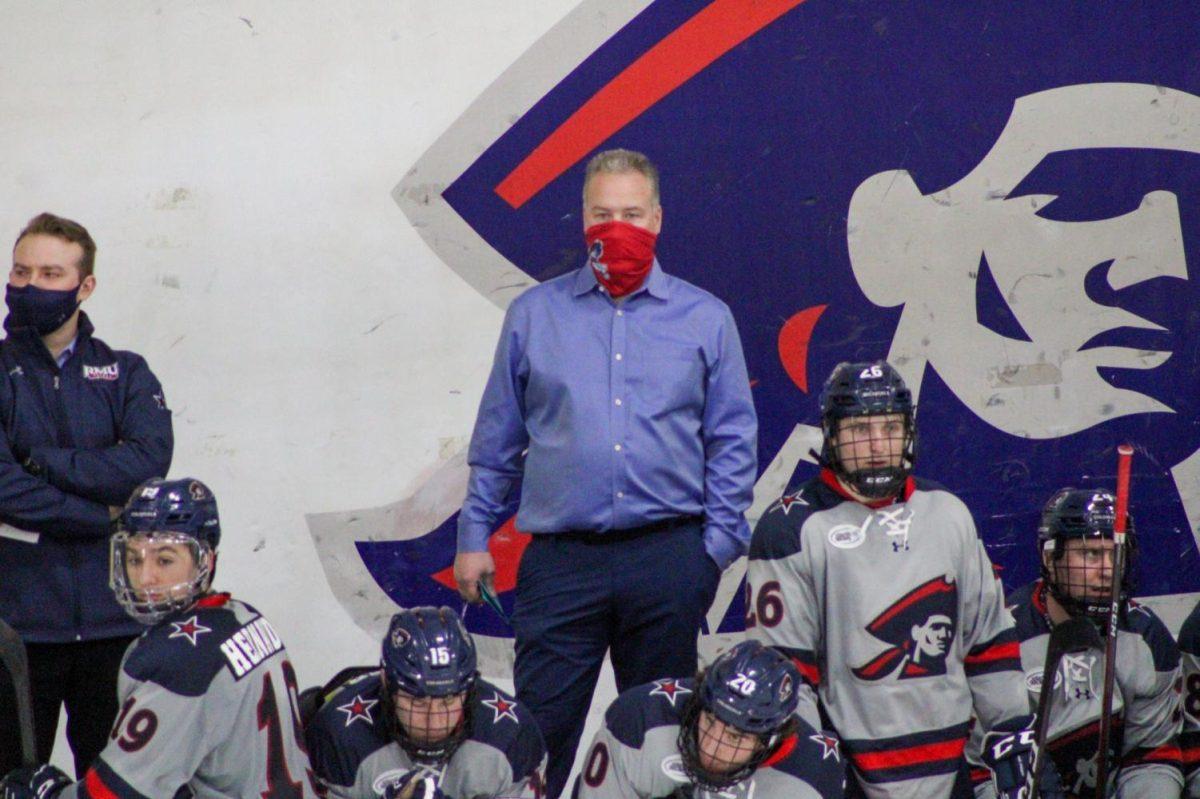 Derek Schooley looks on against Niagara.