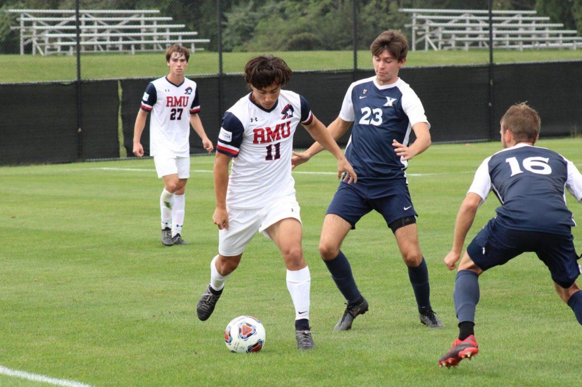 Miller Masson and Noah Boffo fight for the ball during Wednesdays match.