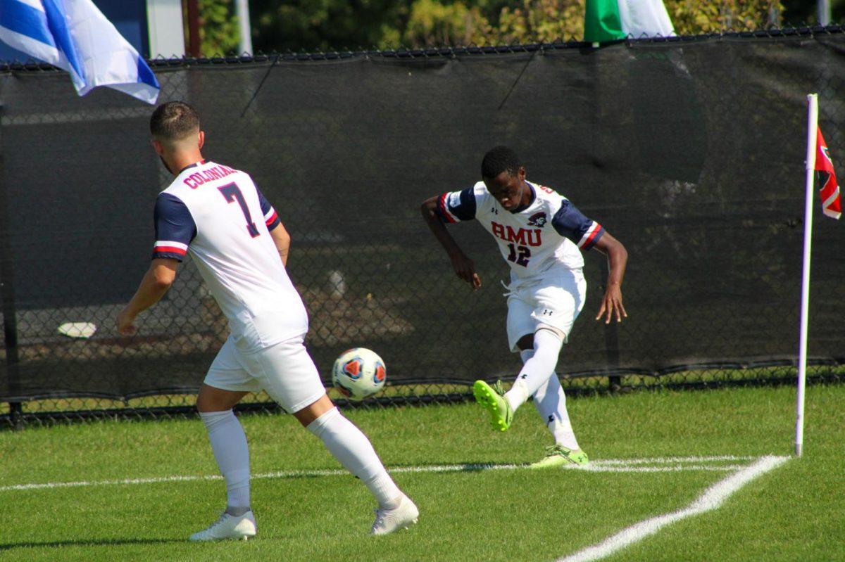 Nathaniel David kicks a corner.