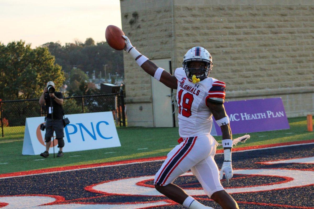 Lorenzo Euline celebrates his interception to ice the game against Charleston Southern.