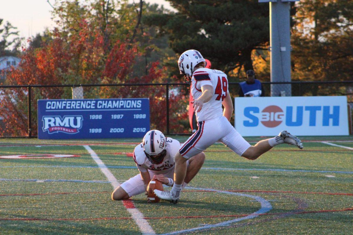 Nick Bisceglia kicks a field goal against Charleston Southern. Photo credit: Tyler Gallo