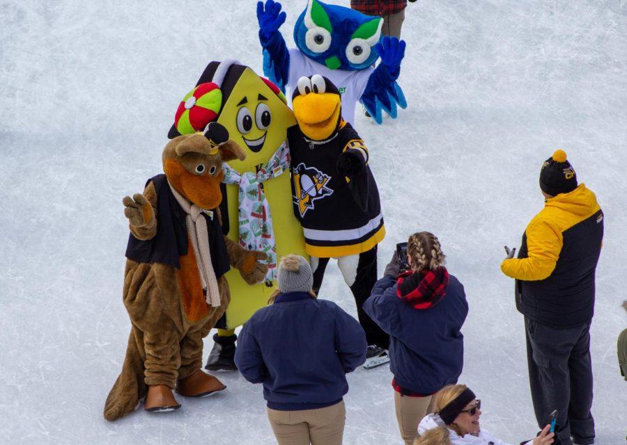Kenny+Kangaroo%2C+Parker+the+Arrow%2C+Iceburgh%2C+and+Archie+the+Owl+pose+for+a+photo+at+the+34th+annual+Schenley+Park+Mascot+Skate.