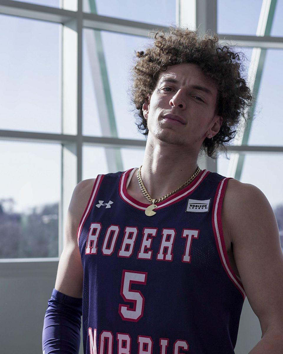 TJ Wainwright during his official visit to Robert Morris. Photo credit: Max Haberberger