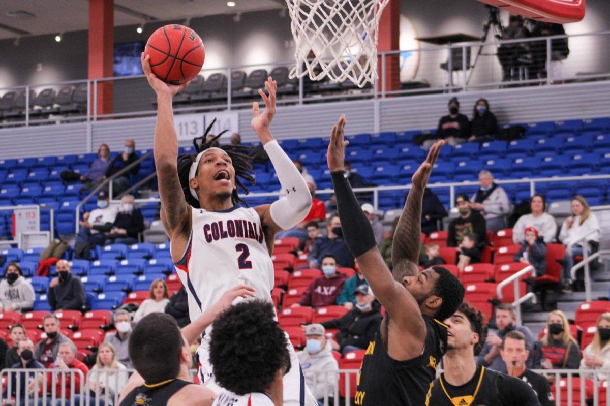 Kahliel Spear attempts a floater against Northern Kentucky. Photo credit: Tyler Gallo