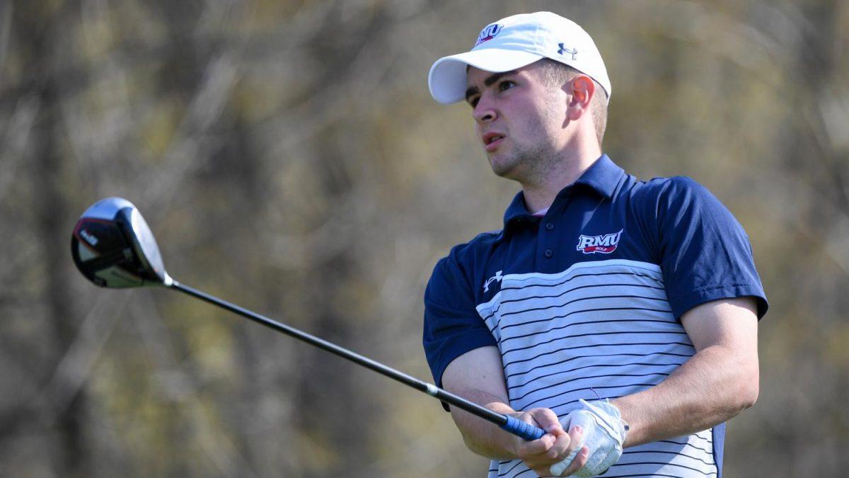 Alex Seelig takes a shot. Photo Credit: RMU Athletics