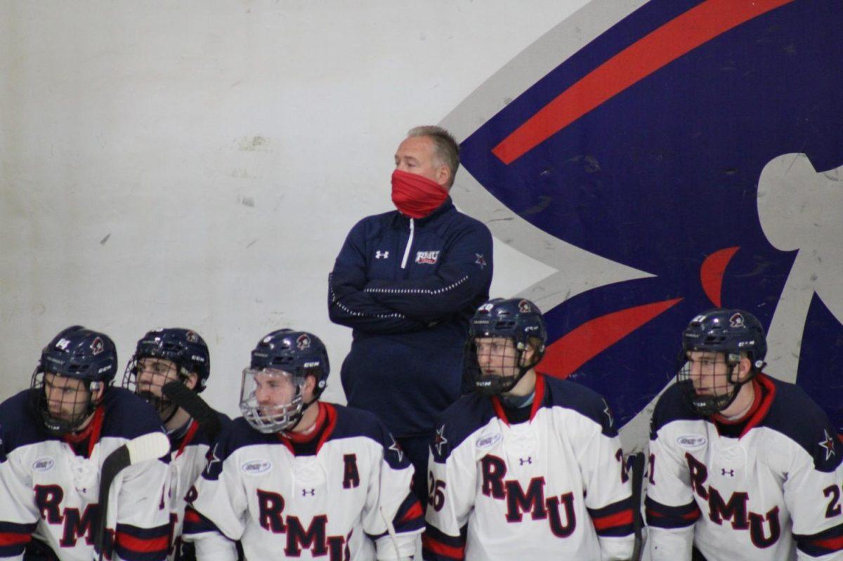 Derek Schooley looks on against Niagara.