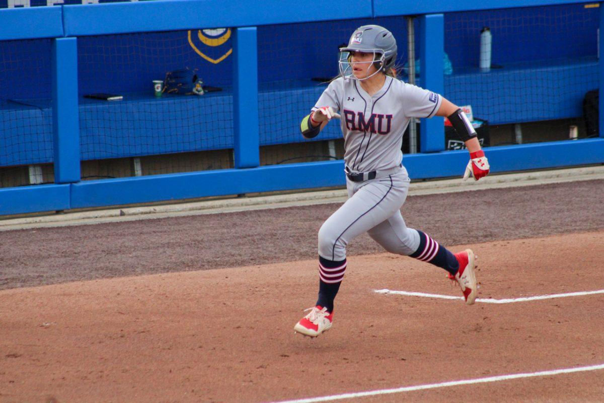 Anna Resnik scores on Taylor Rhinehart’s double in the first inning at Pitt. Photo credit: Tyler Gallo