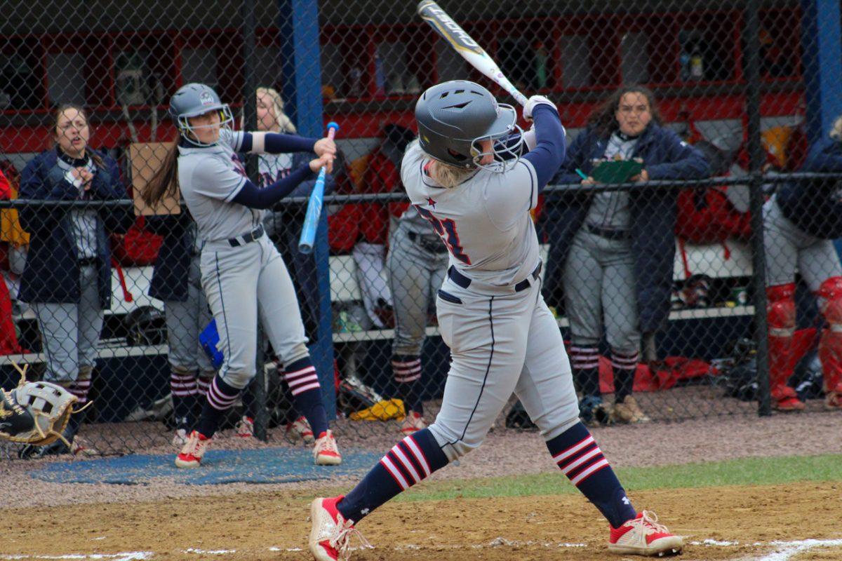 Taylor Rhinehart jacks a three-run homer in the first inning of the second game against Akron. Photo credit: Tyler Gallo