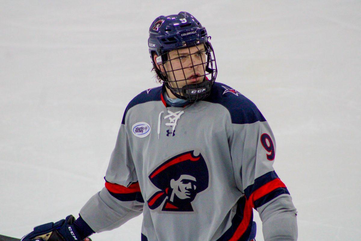 Jordan Timmons takes the ice against Niagara in the Atlantic Hockey Playoffs. Photo credit: Tyler Gallo