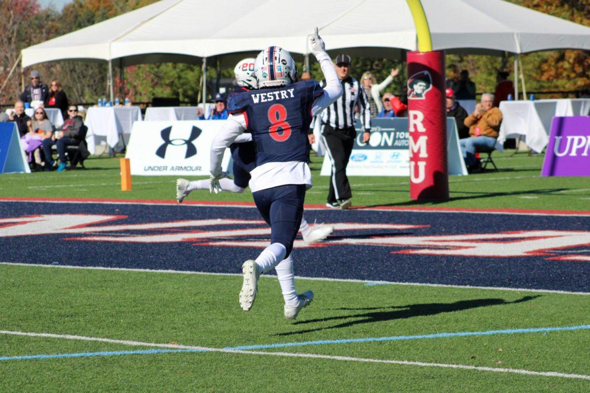 Westry celebrates a touchdown in a game vs Kennesaw State on November 6, 2021 Photo credit: Tyler Gallo