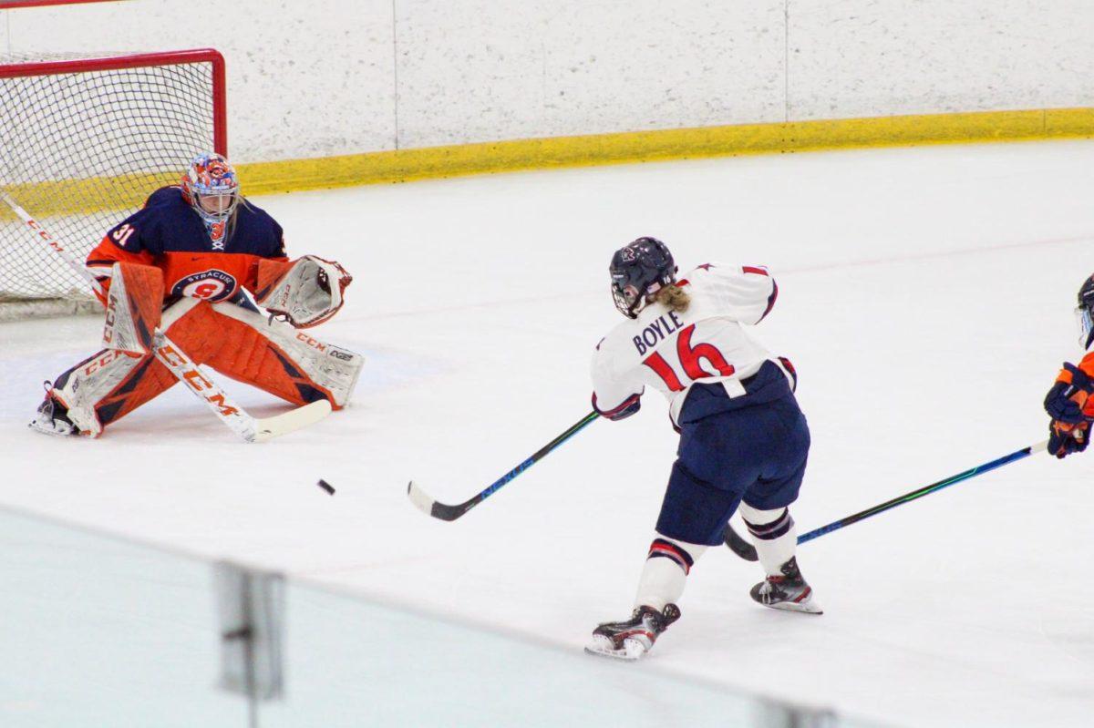 Boyle snaps a shot against Syracuse in a game against Syracuse on February 27, 2021 Photo credit: Tyler Gallo