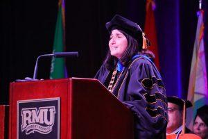 President Dr. Michelle Patrick at the Class of 2022 undergraduate Commencement Ceremony. 