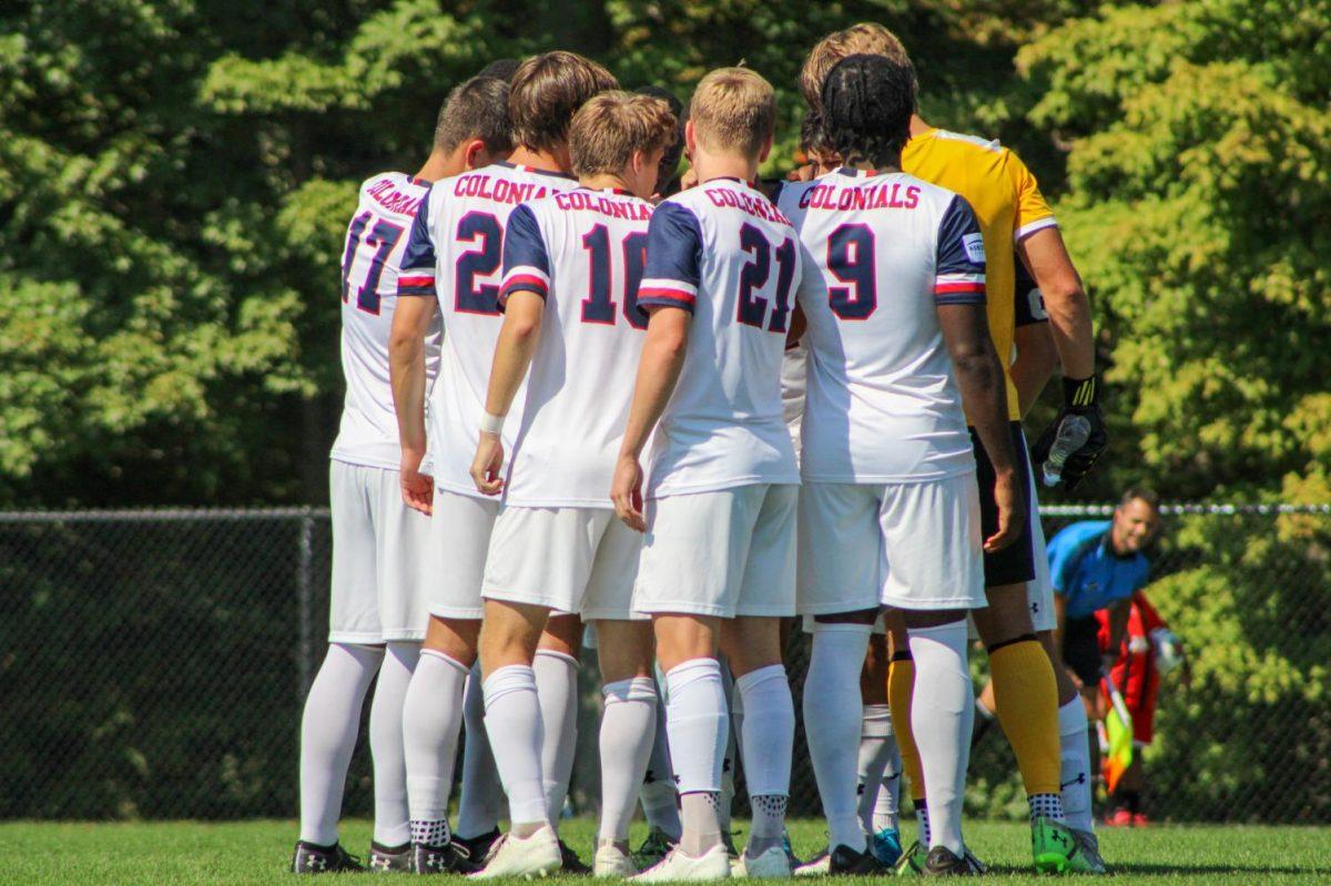 The team huddles before their match against Northern Kentucky Photo credit: Tyler Gallo