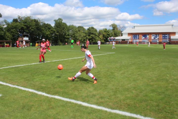 Haleigh Finale crosses into the box during the 5-1 win against Delaware State Photo credit: Alec Miller