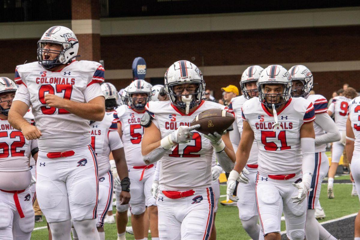 Linebacker Joe Casale celebrates his first interception of the season in teams 42-3 loss to Appalachian State on Oct. 29. 