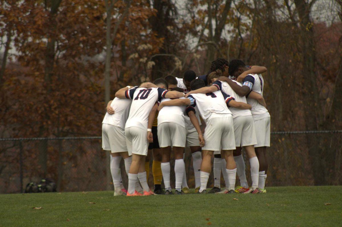 The team huddles before their game against IUPUI on November 2, 2022 Photo credit: Samantha Dutch