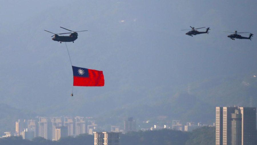 Military helicopter carries Taiwans flag 