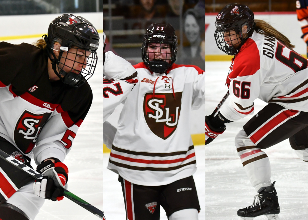 (left to right) Shailynn Snow, defensemen Chloé Puddifant and forward Morgan Giannone all will join the Colonials from St. Lawrence