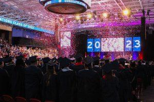 Confetti shot in the air to celebrate the undergraduate class of 2023. Photo credit: Samantha Dutch