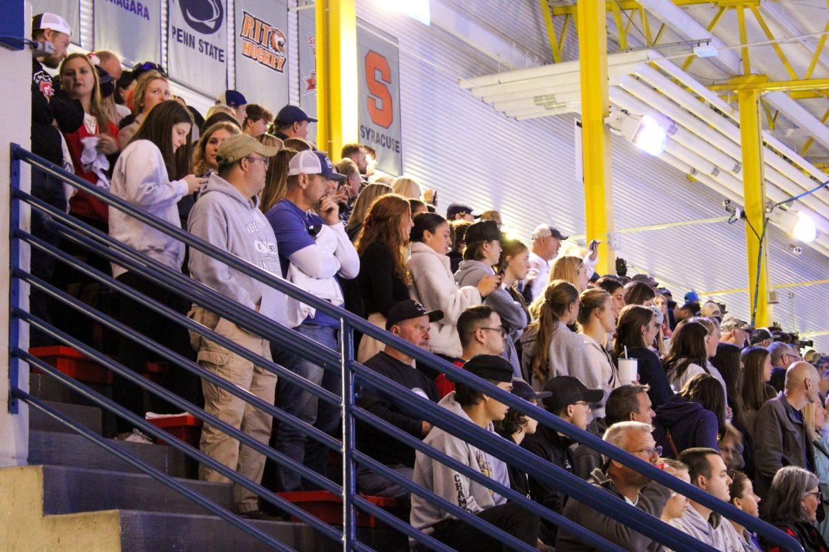 The+crowd+was+packed+for+the+RMU+mens+hockey+home+opener.+Photo+credit%3A+Samantha+Dutch